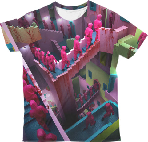 Man's T-shirt 3D - Лестница из Сериала Игра в Кальмара - Mfest