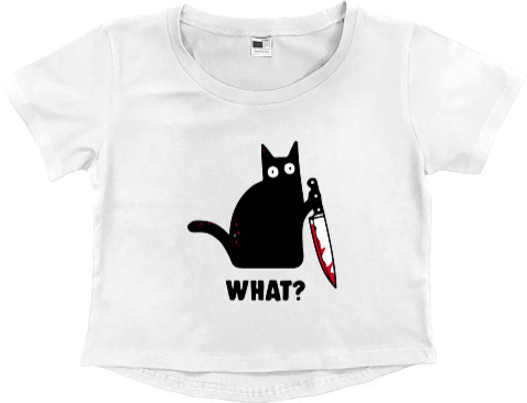 Women's Cropped Premium T-Shirt - CAT WHAT (MEME) - Mfest