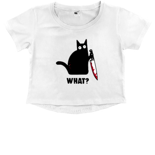 Kids' Premium Cropped T-Shirt - CAT WHAT (MEME) - Mfest