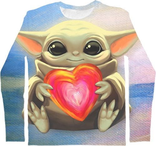 Kids' Longsleeve Shirt 3D - Бэби йода с сердцем - Mfest