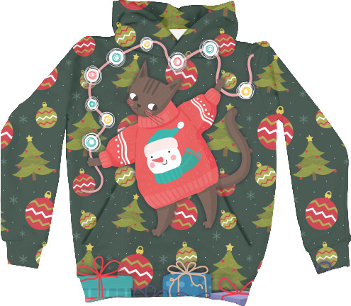 Kids' Hoodie 3D - Новогодний  котик - Mfest