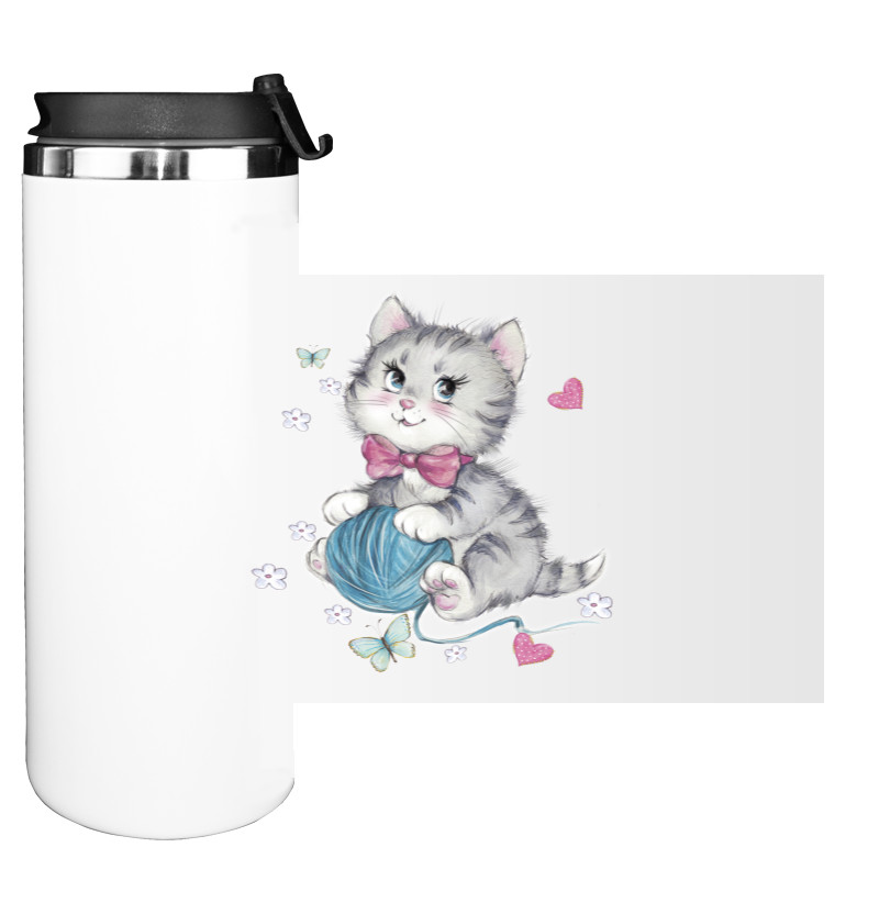 Water Bottle on Tumbler - Котик с клубком - Mfest