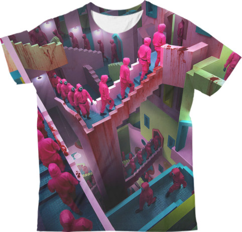 Kids' T-Shirt 3D - Лестница из Сериала Игра в Кальмара - Mfest