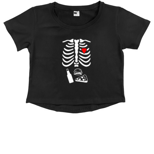 Kids' Premium Cropped T-Shirt - Скелет с Гамбургером - Mfest