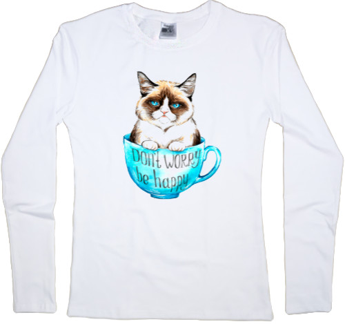 Women's Longsleeve Shirt - Cat don't worry be happy - Mfest