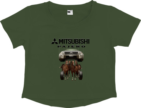 Women's Cropped Premium T-Shirt - Mitsubishi - Logo - Pajero 2 - Mfest