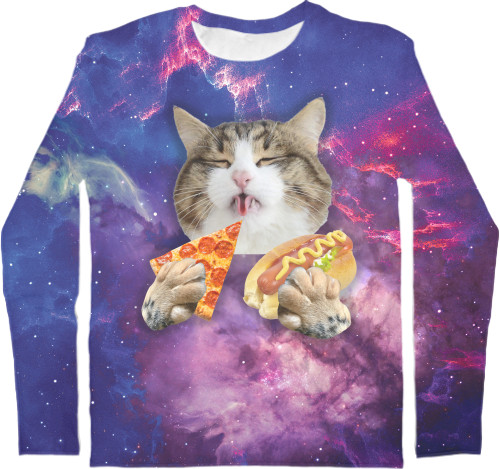 Kids' Longsleeve Shirt 3D - Котик в космосі та з їжею - Mfest