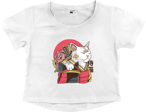 Women's Cropped Premium T-Shirt - samurai cat |самурай кіт (1) - Mfest