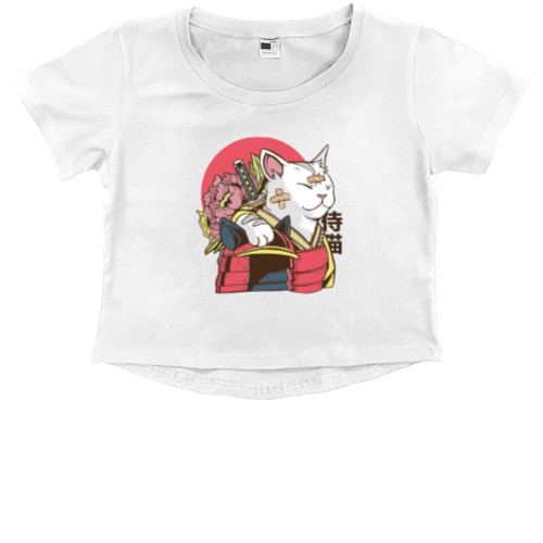 Kids' Premium Cropped T-Shirt - samurai cat |самурай кіт (1) - Mfest