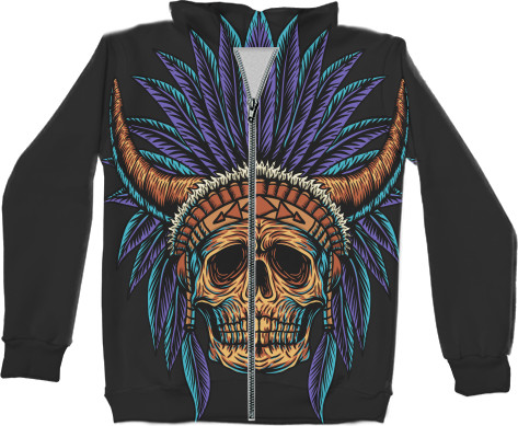 Unisex Zip-through Hoodie 3D - indian skull - Mfest