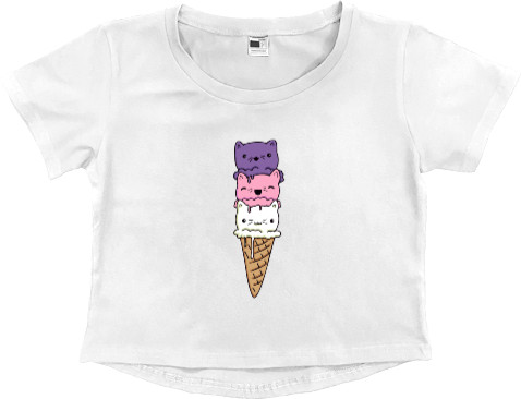 Women's Cropped Premium T-Shirt - cat in a ice cream - Mfest