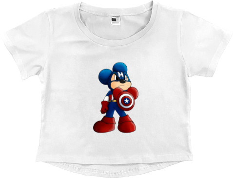 Women's Cropped Premium T-Shirt - captain america Mickey Mouse - Mfest