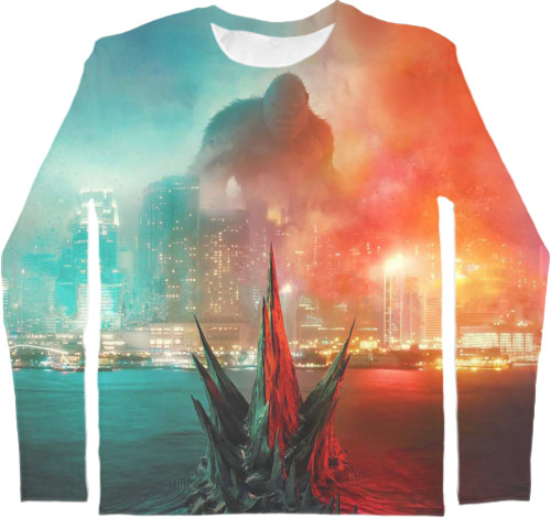 Kids' Longsleeve Shirt 3D - godzilla vs kong 2 - Mfest