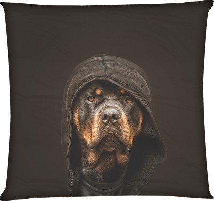 Square Throw Pillow - Ротвейлер в капюшоне - Mfest