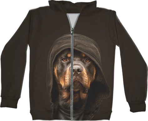 Unisex Zip-through Hoodie 3D - Ротвейлер в капюшоне - Mfest