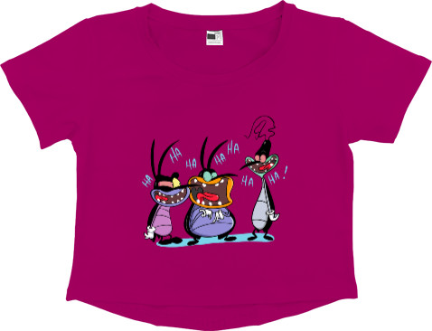 Women's Cropped Premium T-Shirt - oggy and the cockroaches 3 - Mfest