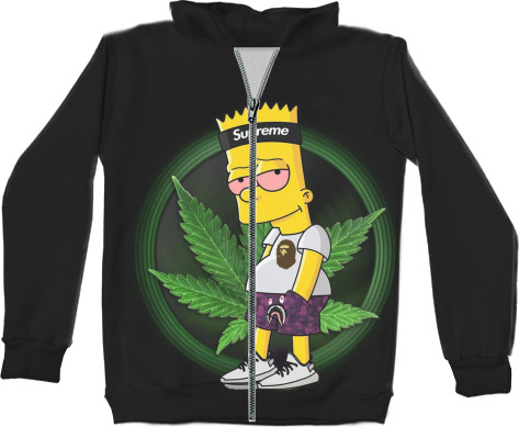 Худи на молнии 3D Унисекс - supreme bart simpson - Mfest