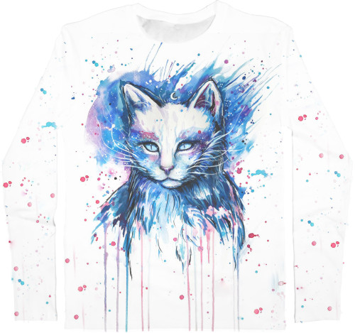 Men's Longsleeve Shirt 3D - кот акварель - Mfest