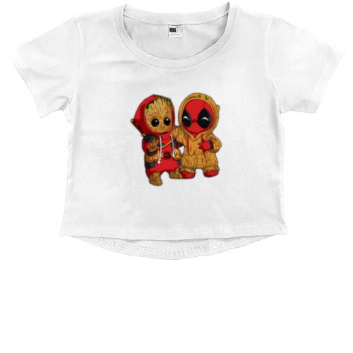 Kids' Premium Cropped T-Shirt - baby groot and Deadpool - Mfest