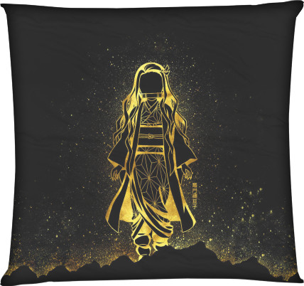 Square Throw Pillow - golden nezuko - Mfest