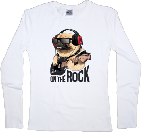 Футболка з Довгим Рукавом Жіноча - pug on the rock - Mfest