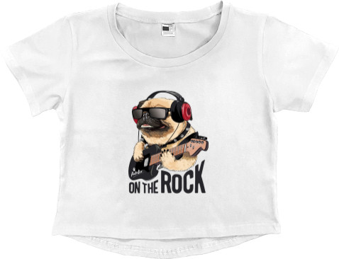 Women's Cropped Premium T-Shirt - pug on the rock - Mfest