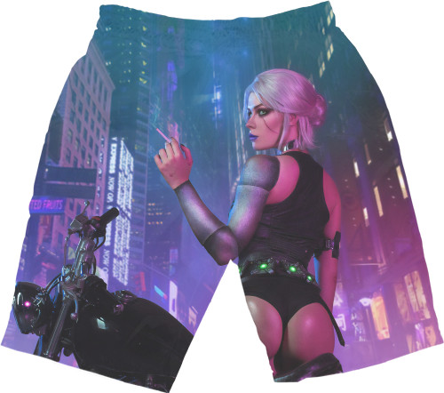 Men's Shorts 3D - Cyberpunk Girl Portrait 2 - Mfest