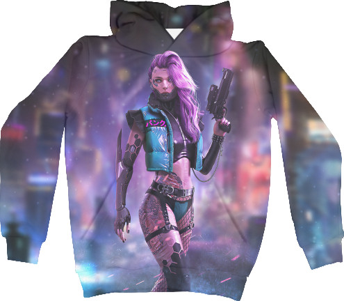 Kids' Hoodie 3D - Cyberpunk Girl Portrait - Mfest