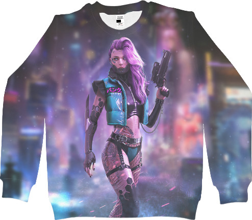 Men's Sweatshirt 3D - Cyberpunk Girl Portrait - Mfest