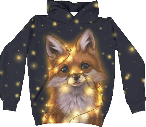 Kids' Hoodie 3D - Fox And Christmas Lights - Mfest