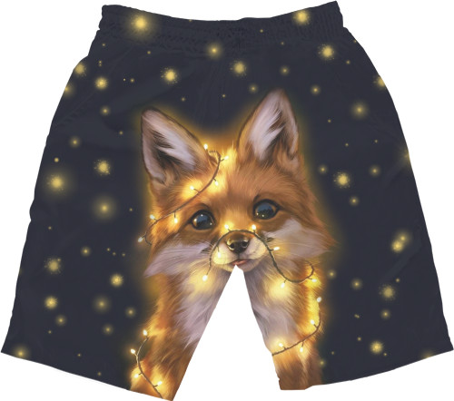 Men's Shorts 3D - Fox And Christmas Lights - Mfest