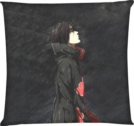 Square Throw Pillow - itachi in the rain - Mfest