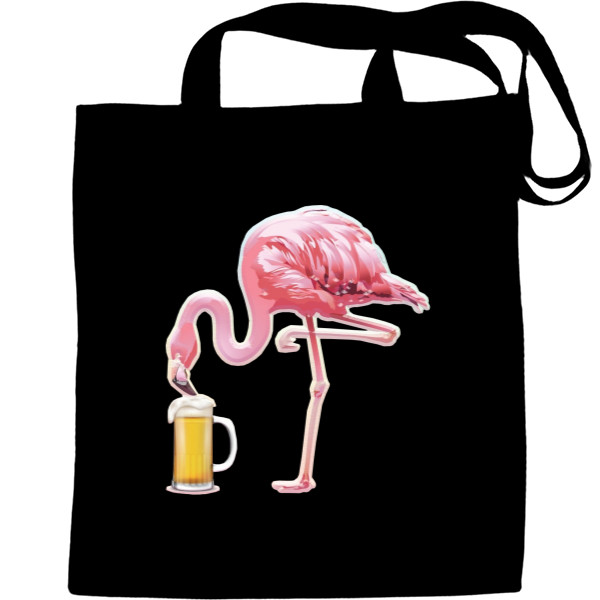 Flamingo drinks beer