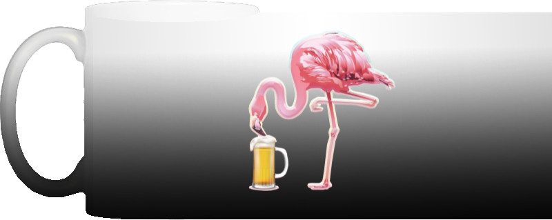 Flamingo drinks beer