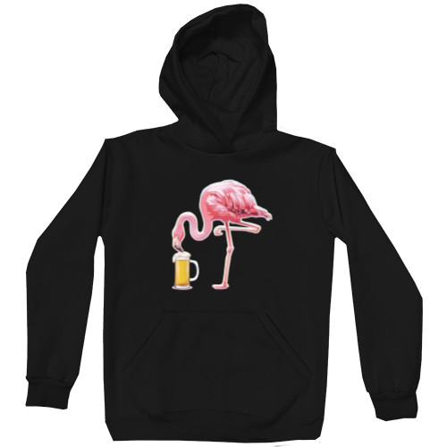 Flamingo drinks beer