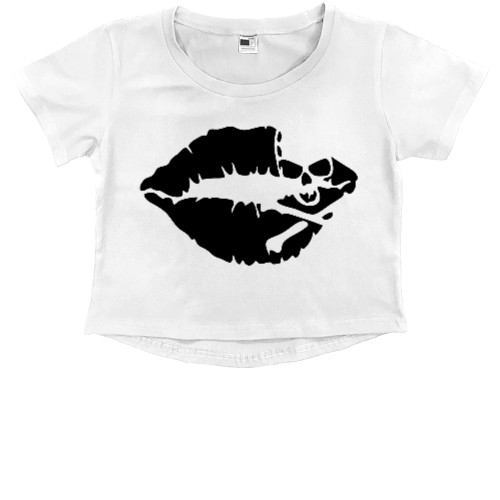 Kids' Premium Cropped T-Shirt - Skull Lips - Mfest