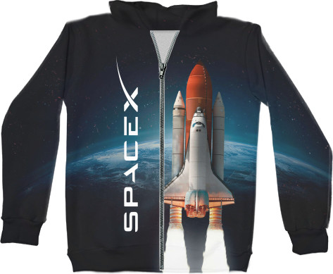 Unisex Zip-through Hoodie 3D - SpaceX [2] - Mfest