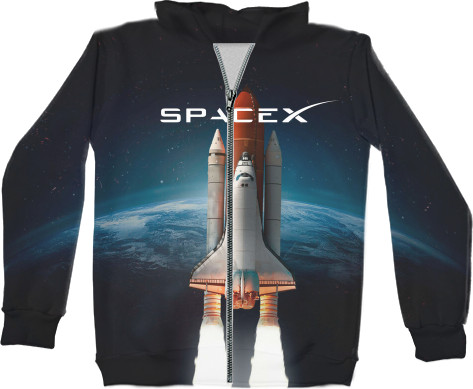 Космос - Unisex Zip-through Hoodie 3D - SpaceX [1] - Mfest