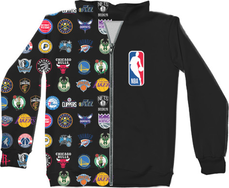 Unisex Zip-through Hoodie 3D - NBA (ЛОГОТИПЫ 3) - Mfest