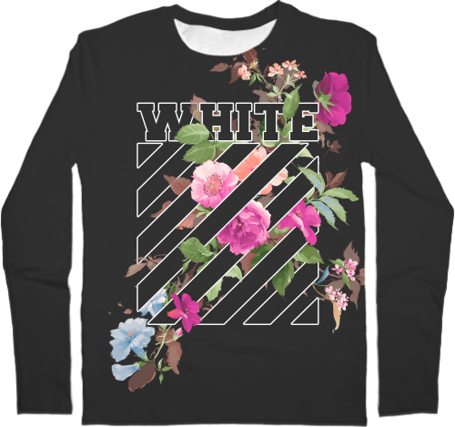 Футболка з Довгим Рукавом Чоловіча 3D - Off-White (Flowers) - Mfest