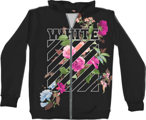 Худи на молнии 3D Унисекс - Off-White (Flowers) - Mfest