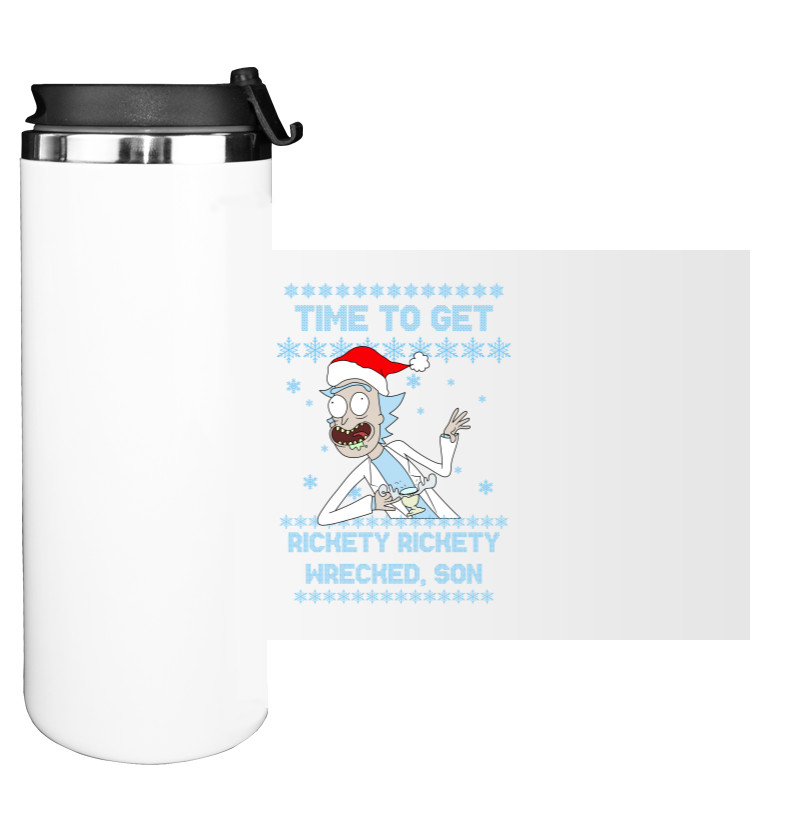 Water Bottle on Tumbler - Новогодний Рик и Морти - Mfest