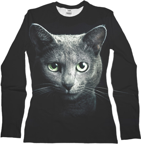 Women's Longsleeve Shirt 3D - Серый Кот - Mfest