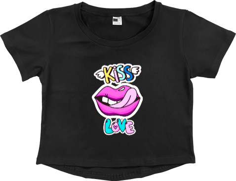 Women's Cropped Premium T-Shirt - Губы Kiss - Mfest