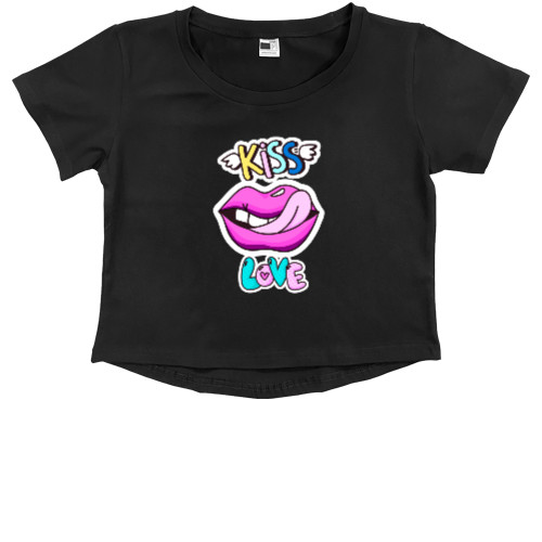 Kids' Premium Cropped T-Shirt - Губы Kiss - Mfest