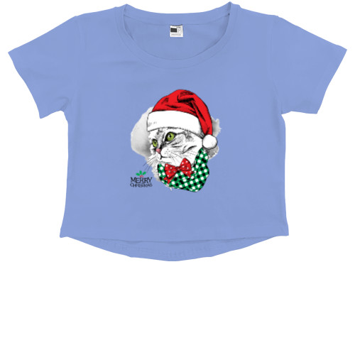 Kids' Premium Cropped T-Shirt - Merry christmas cat - Mfest