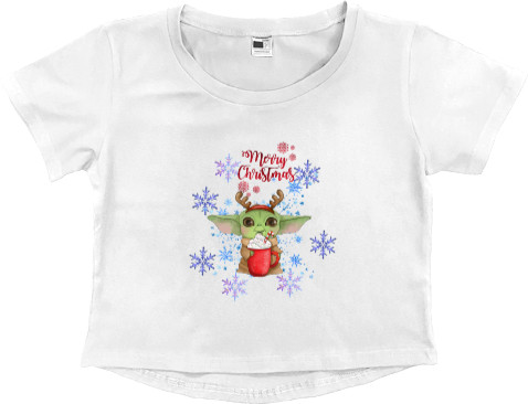 Women's Cropped Premium T-Shirt - MERRY CHRISTMAS БЕБІ ЙОДУ - Mfest