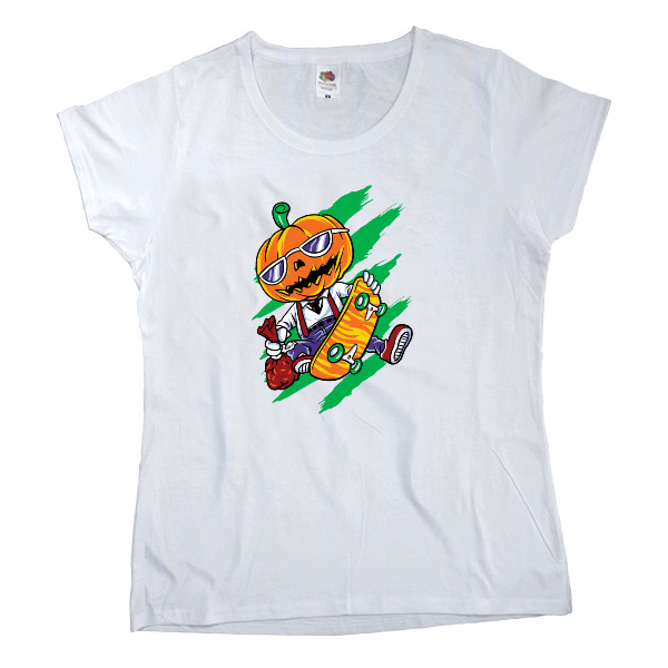 Women's T-shirt Fruit of the loom - Гарбуз на скейті - Mfest