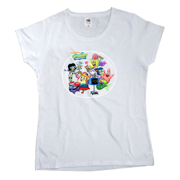 Women's T-shirt Fruit of the loom - Сэнди Чикс, Патрик Стар, Планктон и Карен Сквидвард - Mfest