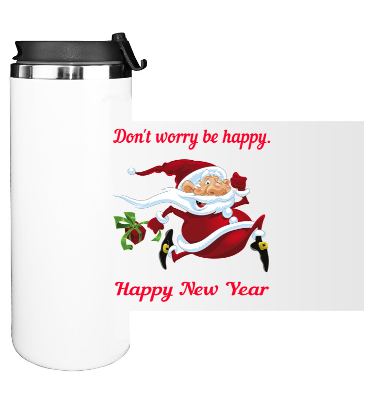 Water Bottle on Tumbler - Don't worry be happy. Happy New Year - Mfest